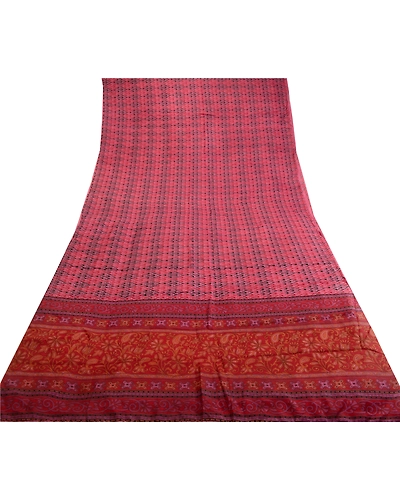 Sanskriti Vintage Sarees From India Red Pure Silk Printed Sari Soft Craft Fabric, PR-62261-Red-Pure Silk-7