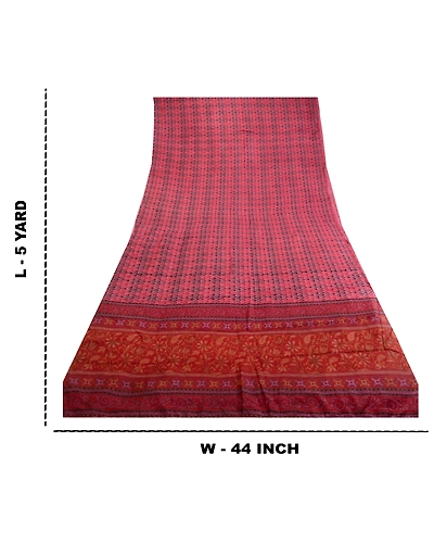 Sanskriti Vintage Sarees From India Red Pure Silk Printed Sari Soft Craft Fabric, PR-62261-Red-Pure Silk-8