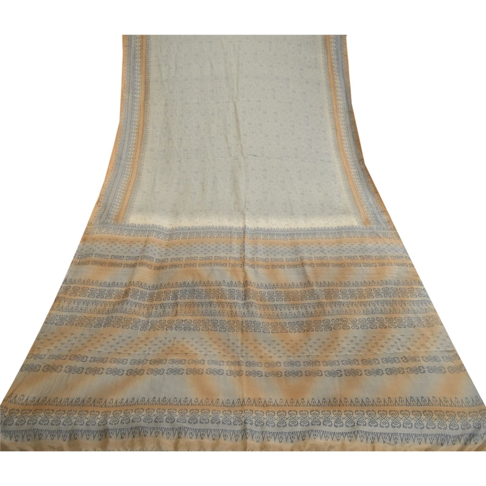 Sanskriti Vintage Sarees Gray Indian Pure Silk Printed Sari Soft Craft Fabric, PR-62265-Gray-Pure Silk-7