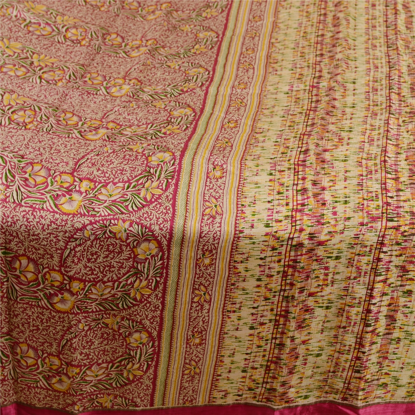 Sanskriti Vintage Sarees Indian Purple Pure Silk Printed Sari 5Yd Craft Fabric, PR-62275-Purple-Pure Silk-3