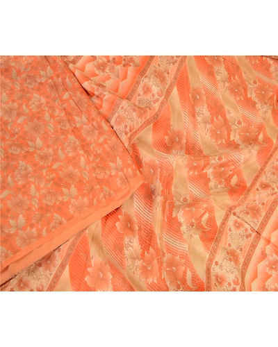 Sanskriti Vintage Sarees From India Orange Pure Silk Printed Sari Craft Fabric, PR-62279-Orange-Pure Silk-2