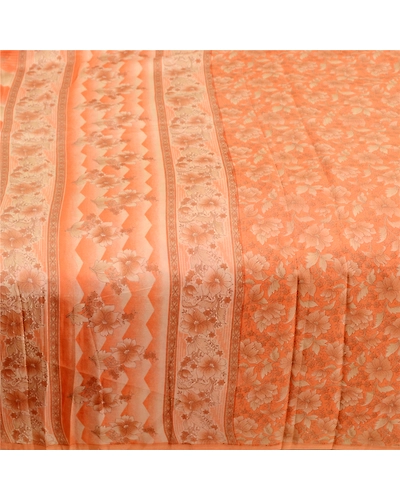 Sanskriti Vintage Sarees From India Orange Pure Silk Printed Sari Craft Fabric, PR-62279-Orange-Pure Silk-3
