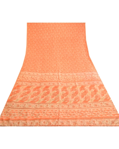 Sanskriti Vintage Sarees From India Orange Pure Silk Printed Sari Craft Fabric, PR-62279-Orange-Pure Silk-7