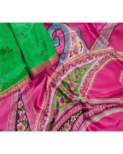 Sanskriti Vintage Sarees Green Printed Pure Silk Sari Soft Floral Craft Fabric, PR-62292-Green-Pure Silk-1