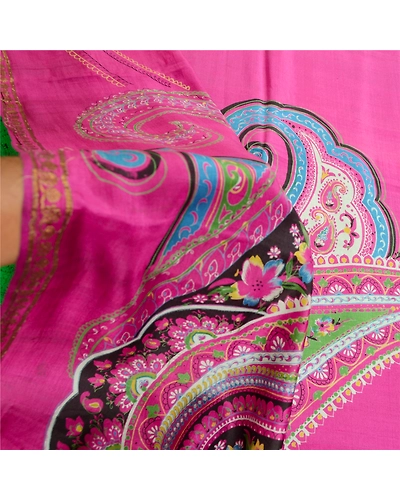 Sanskriti Vintage Sarees Green Printed Pure Silk Sari Soft Floral Craft Fabric, PR-62292-Green-Pure Silk-5