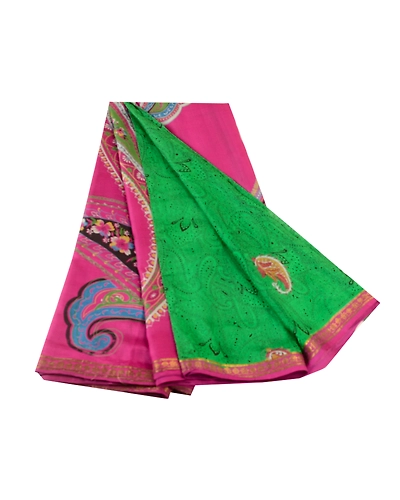 Sanskriti Vintage Sarees Green Printed Pure Silk Sari Soft Floral Craft Fabric, PR-62292-Green-Pure Silk-6