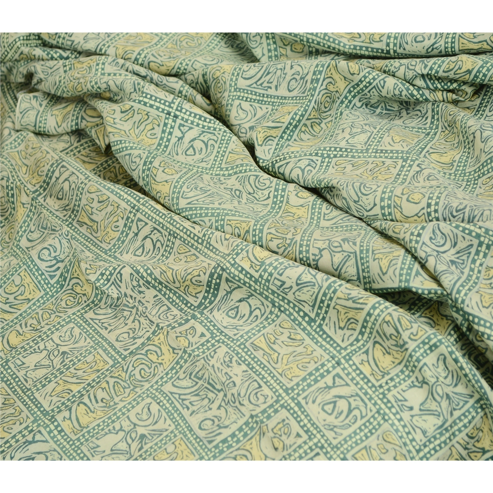 Sanskriti Vintage Sarees Indian Green Pure Silk Printed Sari Soft Craft Fabric, PR-62298-Green-Pure Silk-1