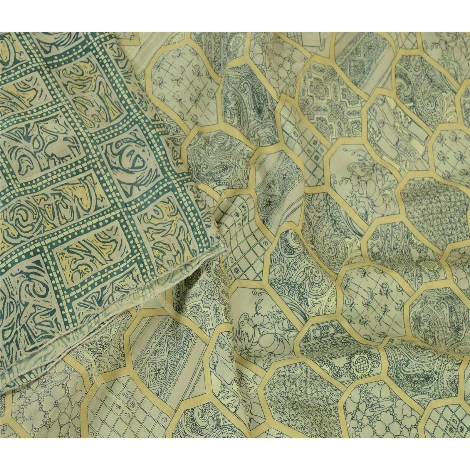 Sanskriti Vintage Sarees Indian Green Pure Silk Printed Sari Soft Craft Fabric, PR-62298-Green-Pure Silk-2