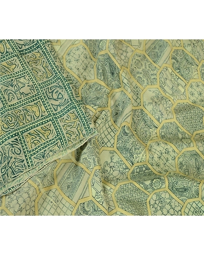 Sanskriti Vintage Sarees Indian Green Pure Silk Printed Sari Soft Craft Fabric, PR-62298-Green-Pure Silk-2