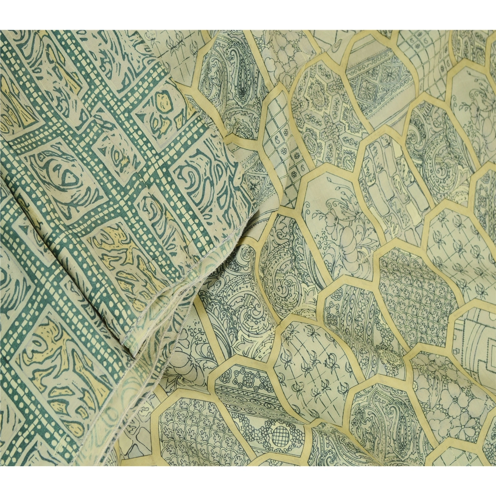 Sanskriti Vintage Sarees Indian Green Pure Silk Printed Sari Soft Craft Fabric, PR-62298-Green-Pure Silk-3