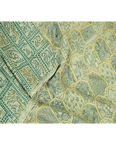 Sanskriti Vintage Sarees Indian Green Pure Silk Printed Sari Soft Craft Fabric, PR-62298-Green-Pure Silk-3