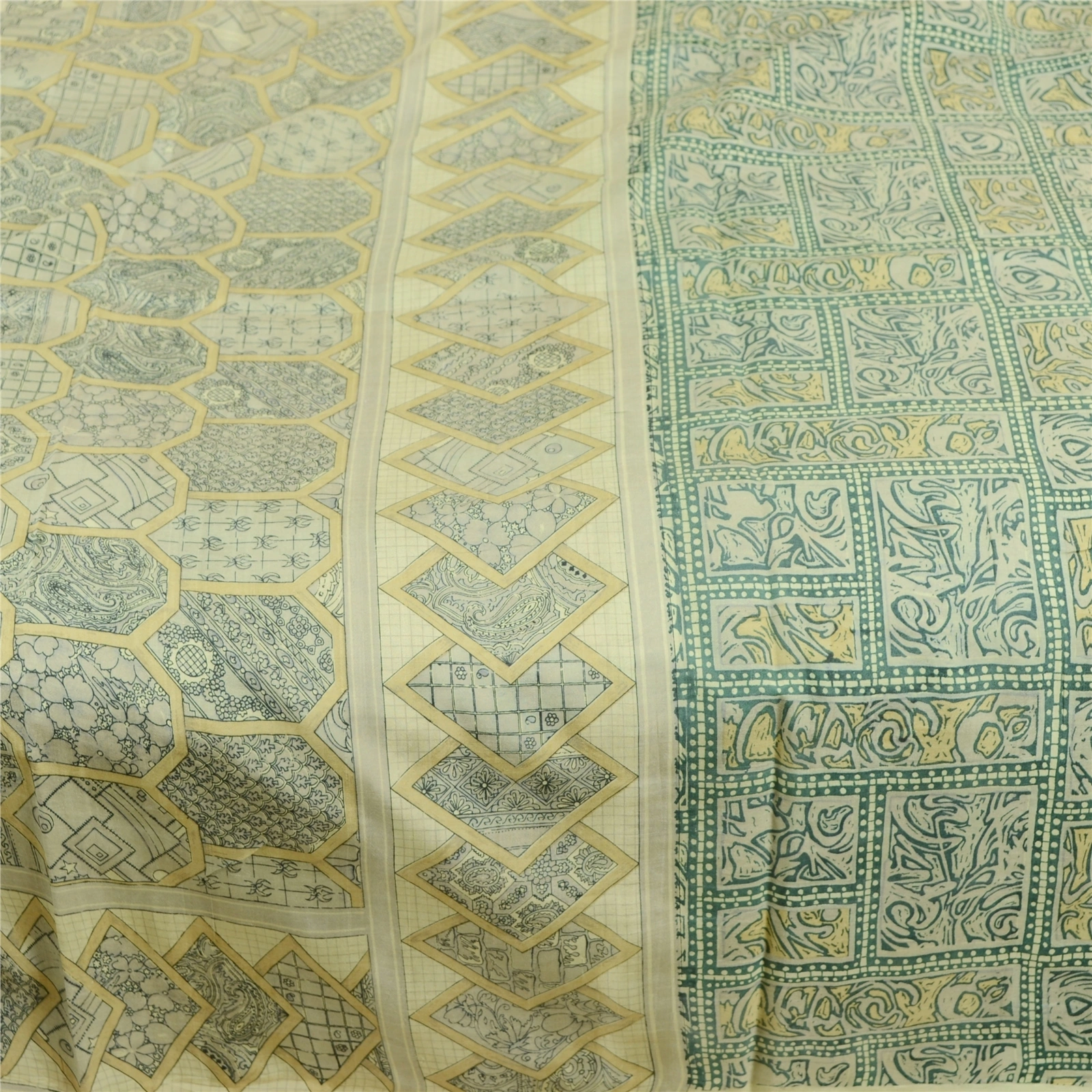 Sanskriti Vintage Sarees Indian Green Pure Silk Printed Sari Soft Craft Fabric, PR-62298-Green-Pure Silk-4