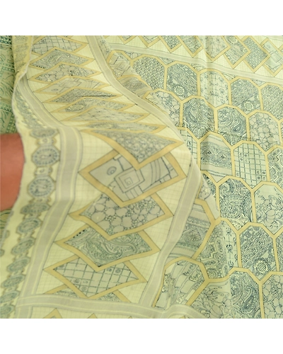 Sanskriti Vintage Sarees Indian Green Pure Silk Printed Sari Soft Craft Fabric, PR-62298-Green-Pure Silk-6