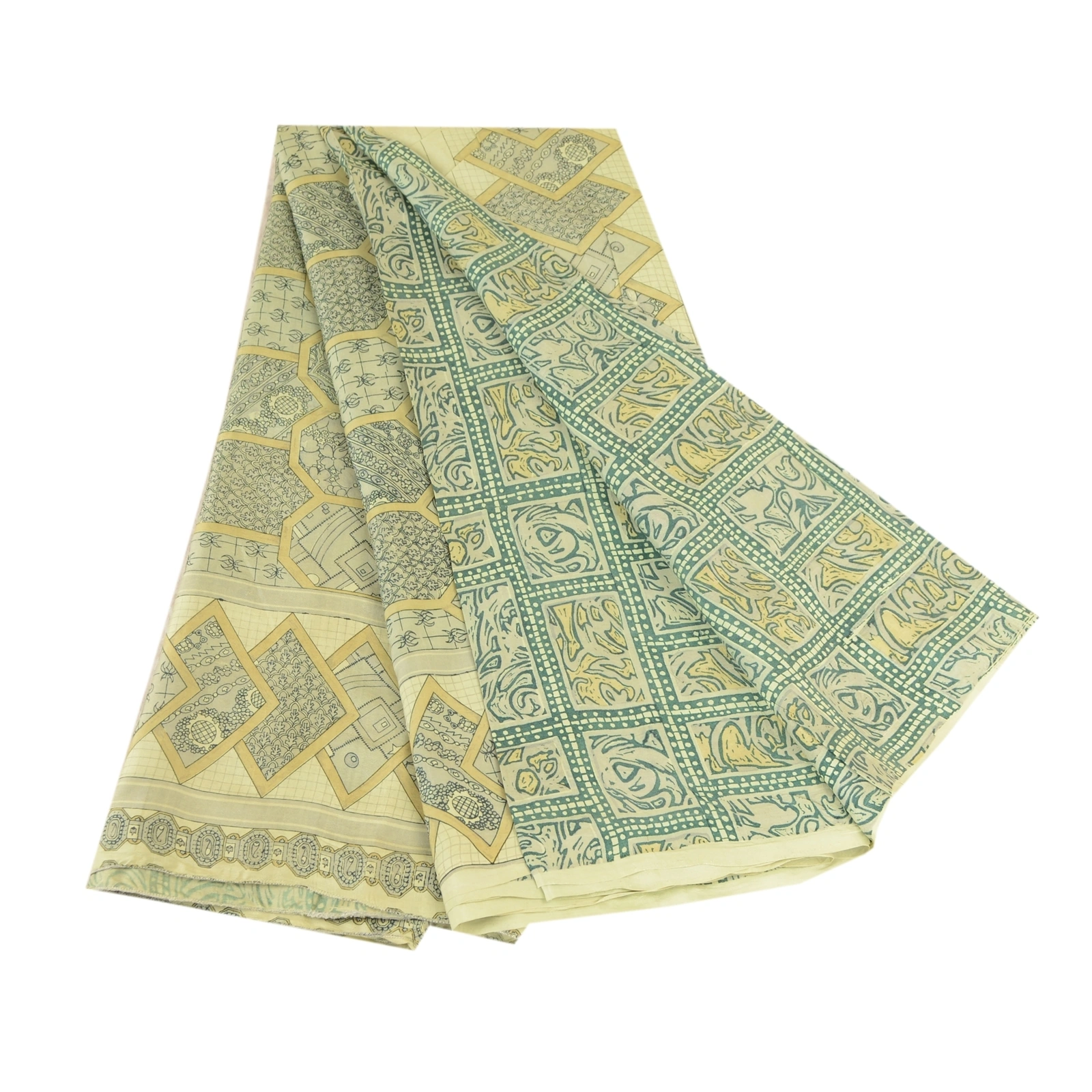 Sanskriti Vintage Sarees Indian Green Pure Silk Printed Sari Soft Craft Fabric, PR-62298-Green-Pure Silk-7