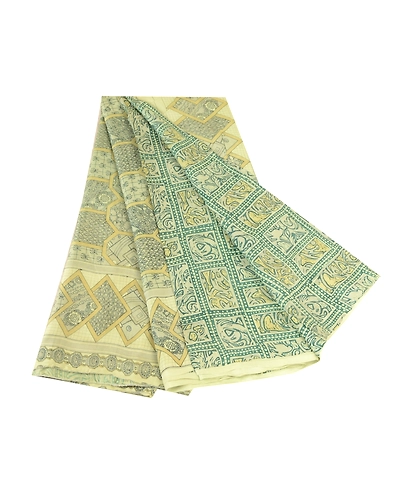 Sanskriti Vintage Sarees Indian Green Pure Silk Printed Sari Soft Craft Fabric, PR-62298-Green-Pure Silk-7