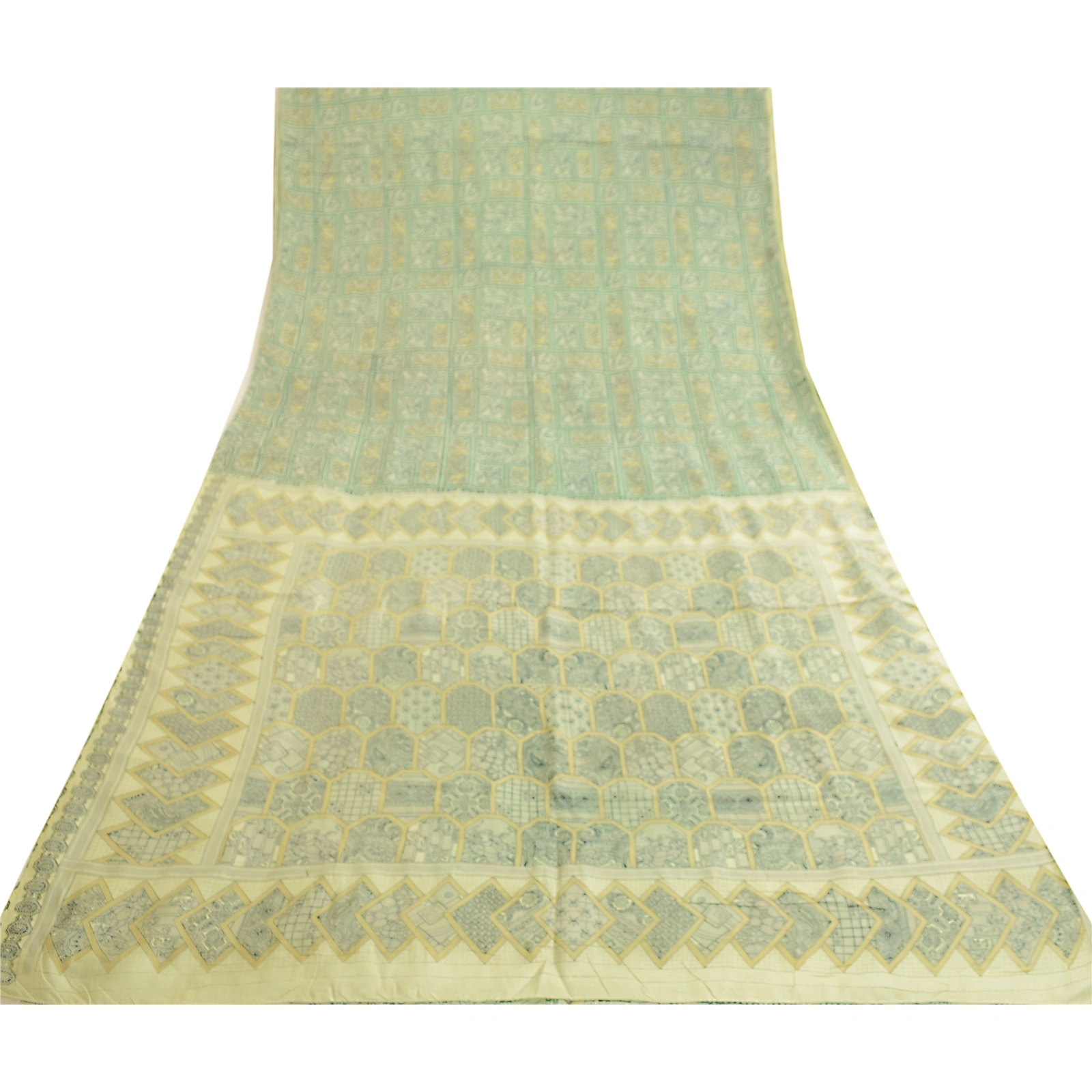 Sanskriti Vintage Sarees Indian Green Pure Silk Printed Sari Soft Craft Fabric, PR-62298-Green-Pure Silk-8