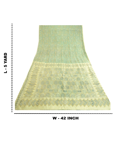 Sanskriti Vintage Sarees Indian Green Pure Silk Printed Sari Soft Craft Fabric, PR-62298-Green-Pure Silk-9