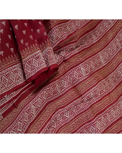 Sanskriti Vintage Sarees Hand Block Printed Purple Pure Silk Sari Craft Fabric, PR-62323-Purple-Pure Silk-1