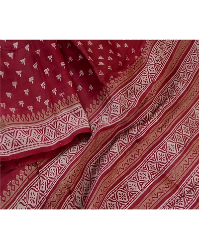 Sanskriti Vintage Sarees Hand Block Printed Purple Pure Silk Sari Craft Fabric, PR-62323-Purple-Pure Silk-2