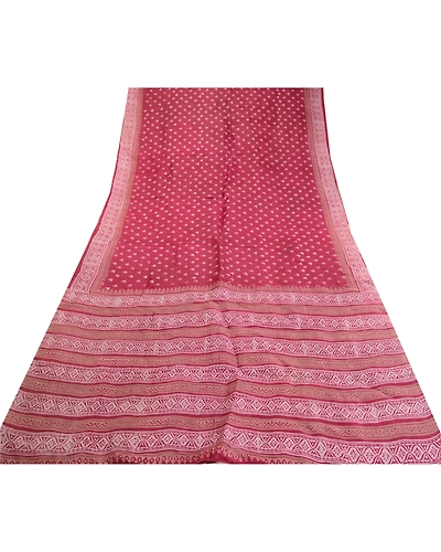 Sanskriti Vintage Sarees Hand Block Printed Purple Pure Silk Sari Craft Fabric, PR-62323-Purple-Pure Silk-7