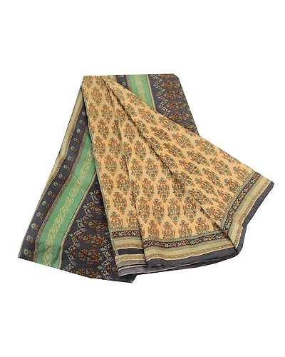 Sanskriti Vintage Sarees From India Cream Pure Silk Printed Sari Craft Fabric, PR-62333-Cream-Pure Silk-6