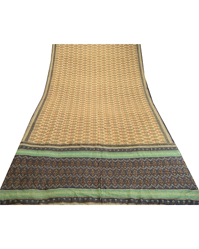 Sanskriti Vintage Sarees From India Cream Pure Silk Printed Sari Craft Fabric, PR-62333-Cream-Pure Silk-7