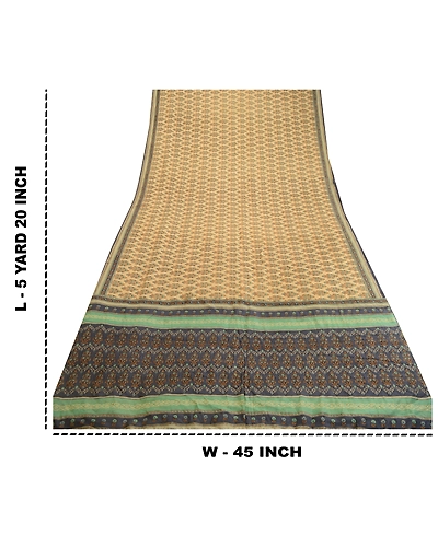 Sanskriti Vintage Sarees From India Cream Pure Silk Printed Sari Craft Fabric, PR-62333-Cream-Pure Silk-8