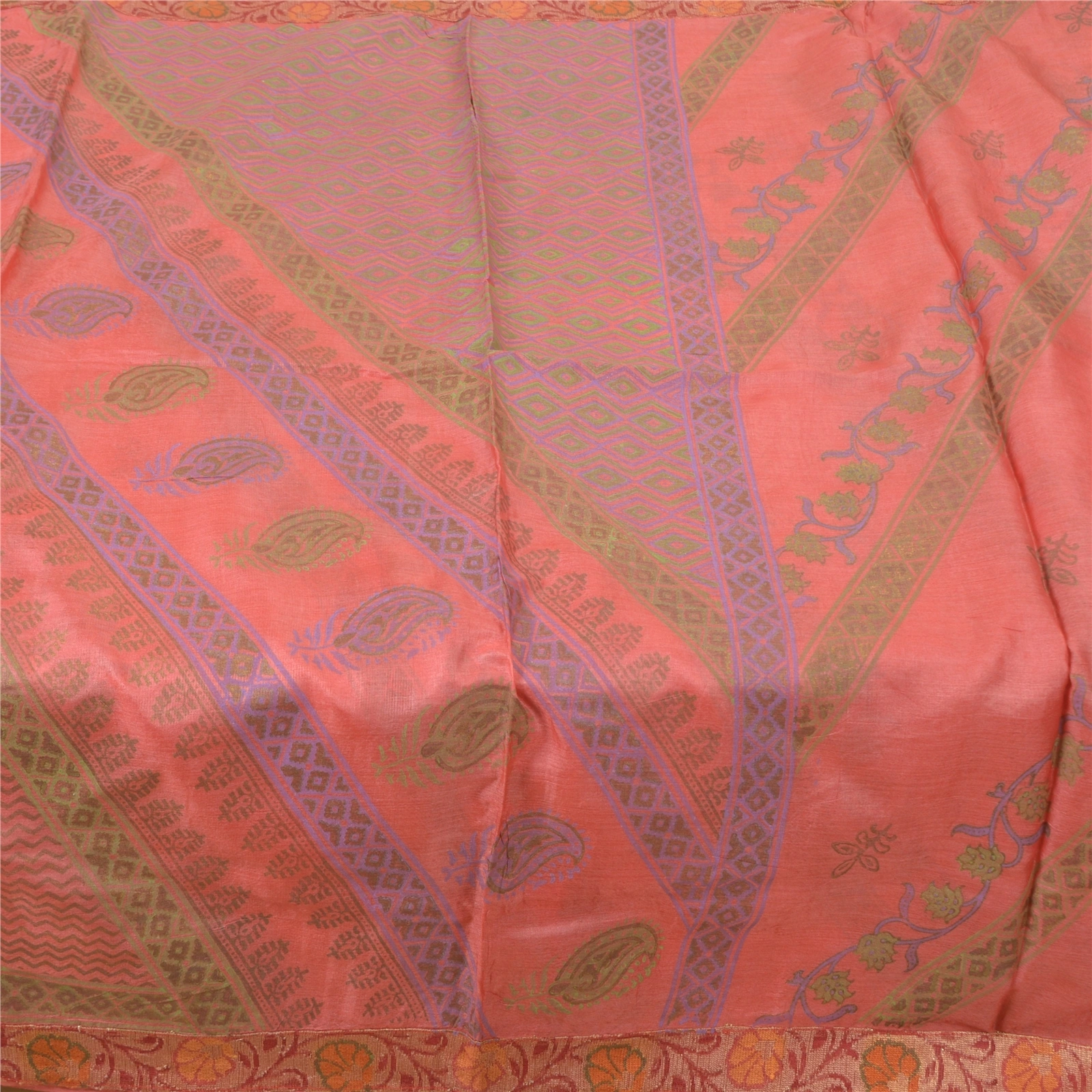 Sanskriti Vintage Sarees Indian Pink Printed Pure Silk Sari Floral Craft Fabric, PR-62352-Pink-Pure Silk-3