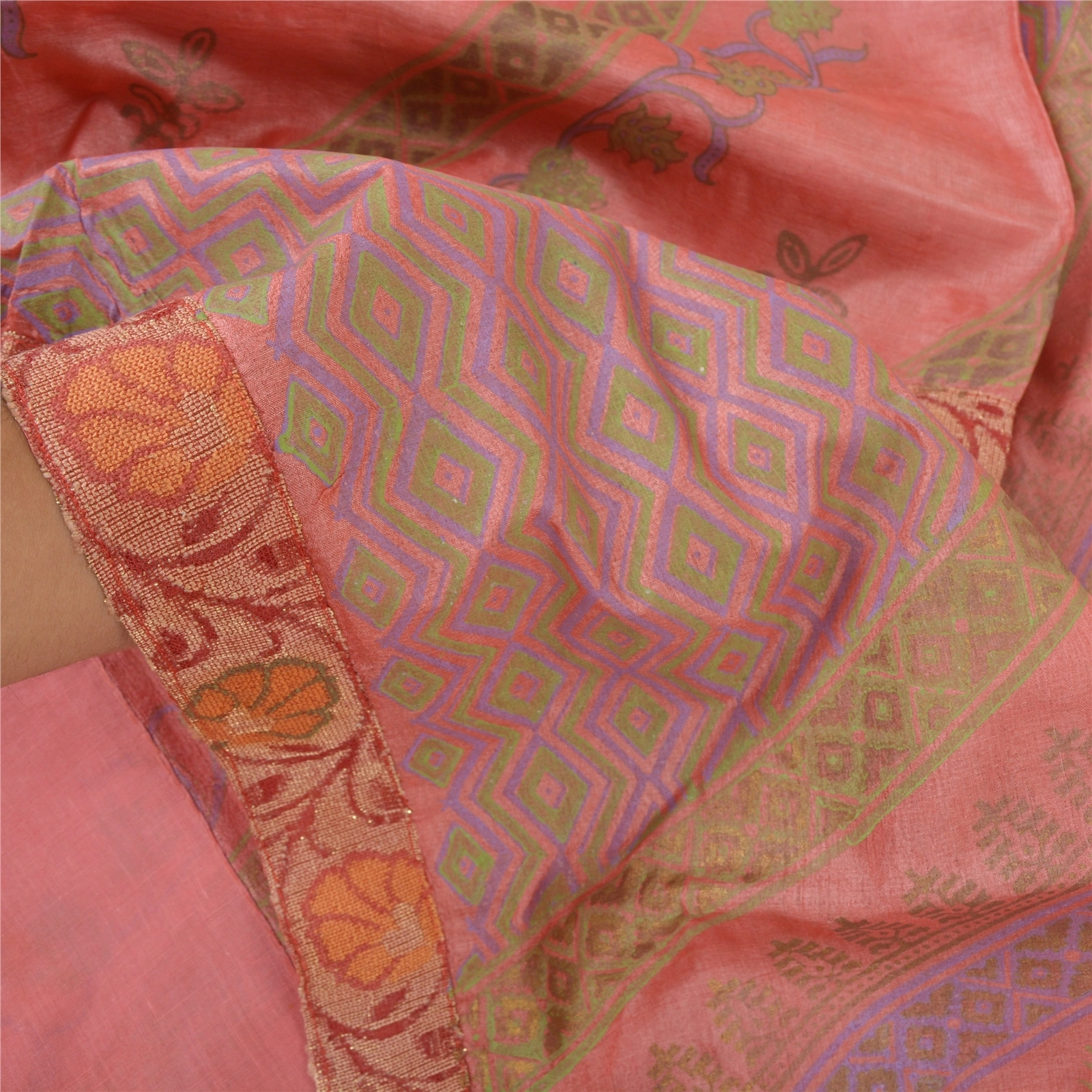 Sanskriti Vintage Sarees Indian Pink Printed Pure Silk Sari Floral Craft Fabric, PR-62352-Pink-Pure Silk-5