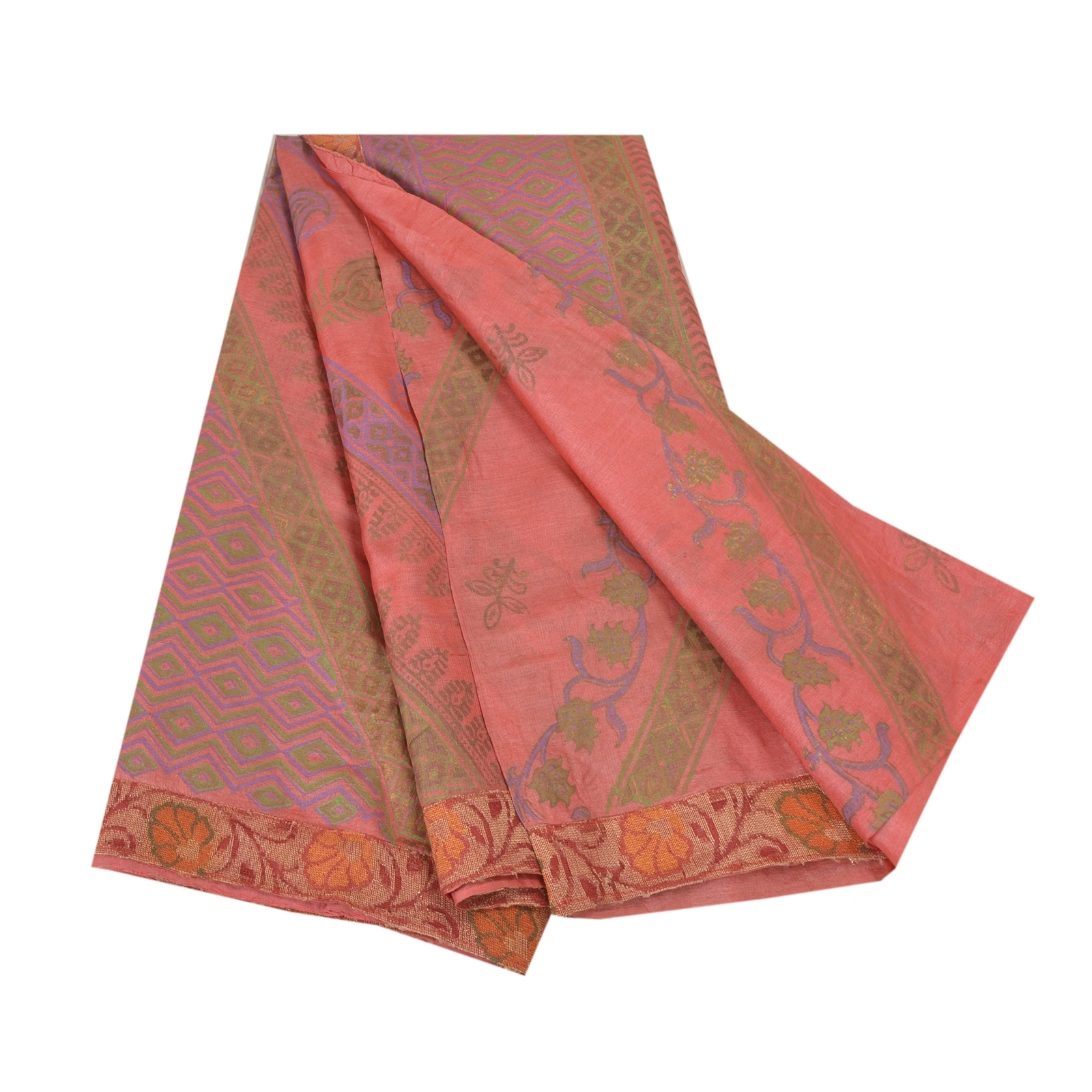 Sanskriti Vintage Sarees Indian Pink Printed Pure Silk Sari Floral Craft Fabric, PR-62352-Pink-Pure Silk-6