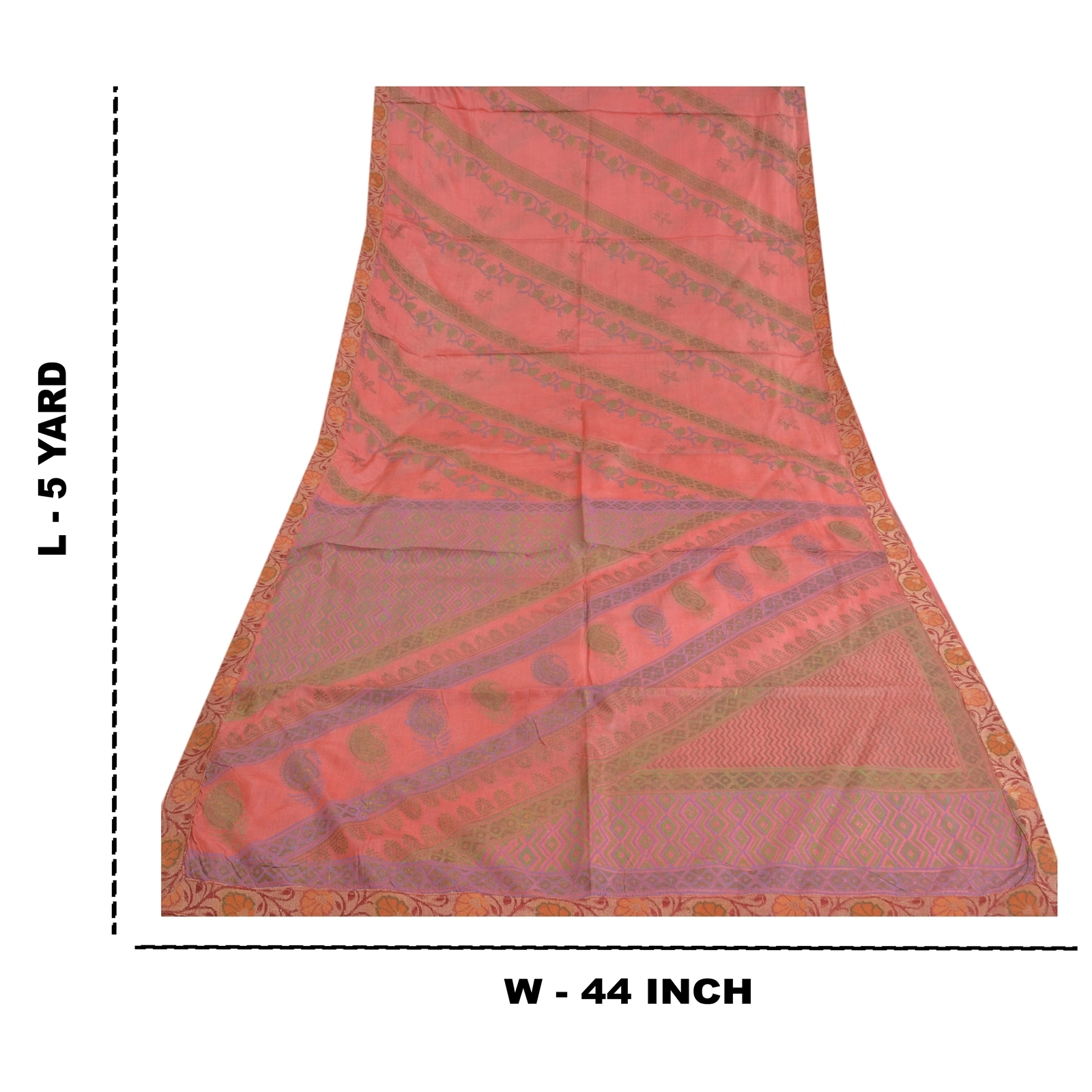 Sanskriti Vintage Sarees Indian Pink Printed Pure Silk Sari Floral Craft Fabric, PR-62352-Pink-Pure Silk-8