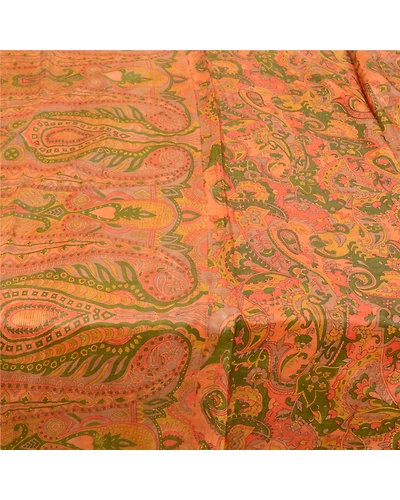 Sanskriti Vintage Sarees Indian Orange Printed Pure Silk Sari Soft Craft Fabric, PR-62359-Orange-Pure Silk-3