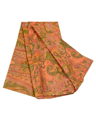 Sanskriti Vintage Sarees Indian Orange Printed Pure Silk Sari Soft Craft Fabric, PR-62359-Orange-Pure Silk-6
