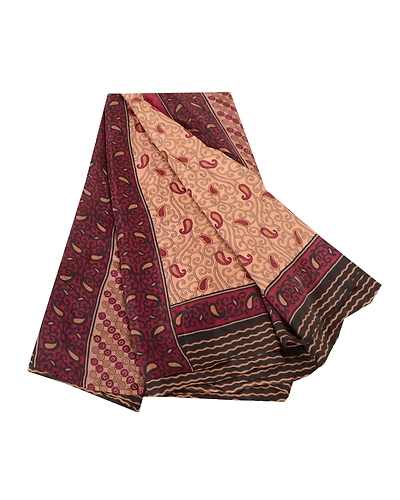 Sanskriti Vintage Sarees Pale Cream Pure Silk Printed Sari Soft 5Yd Craft Fabric, PR-62368-Pale-Cream-Pure Silk-7