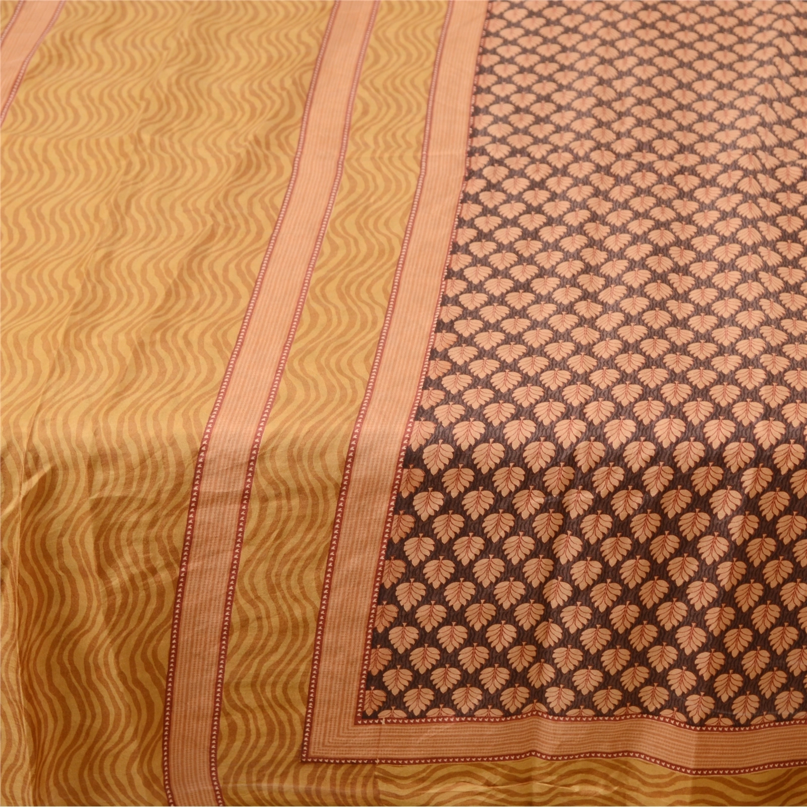 Sanskriti Vintage Sarees From India Brown Pure Silk Printed Sari Craft Fabric, PR-62374-Brown-Pure Silk-3