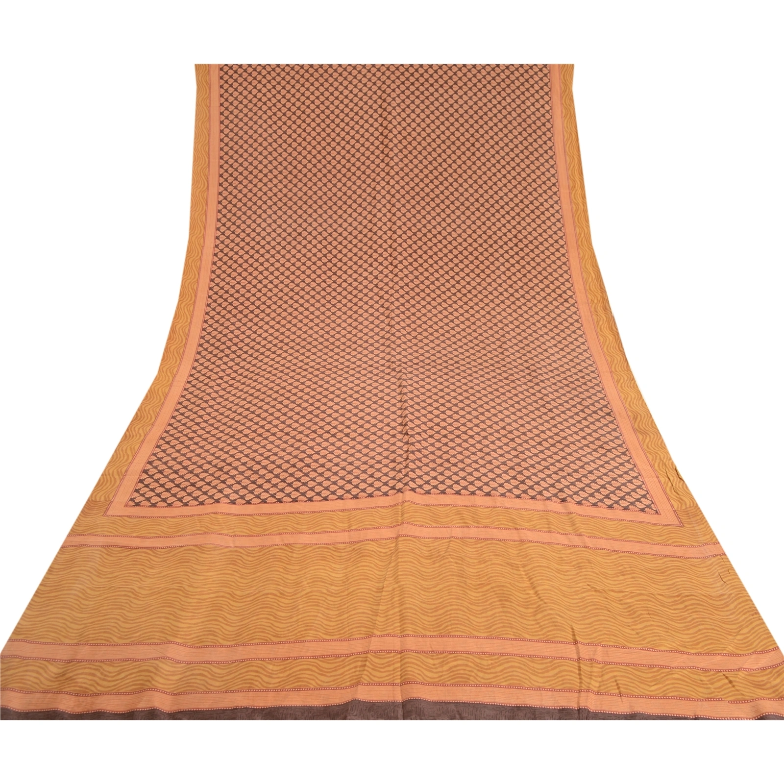 Sanskriti Vintage Sarees From India Brown Pure Silk Printed Sari Craft Fabric, PR-62374-Brown-Pure Silk-7