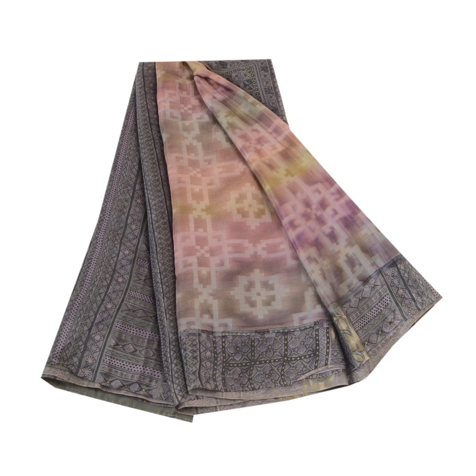 Sanskriti Vintage Sarees Mauve 100% Pure Silk Printed Woven Sari Craft Fabric, PR-62392-Mauve-Pure Silk-7