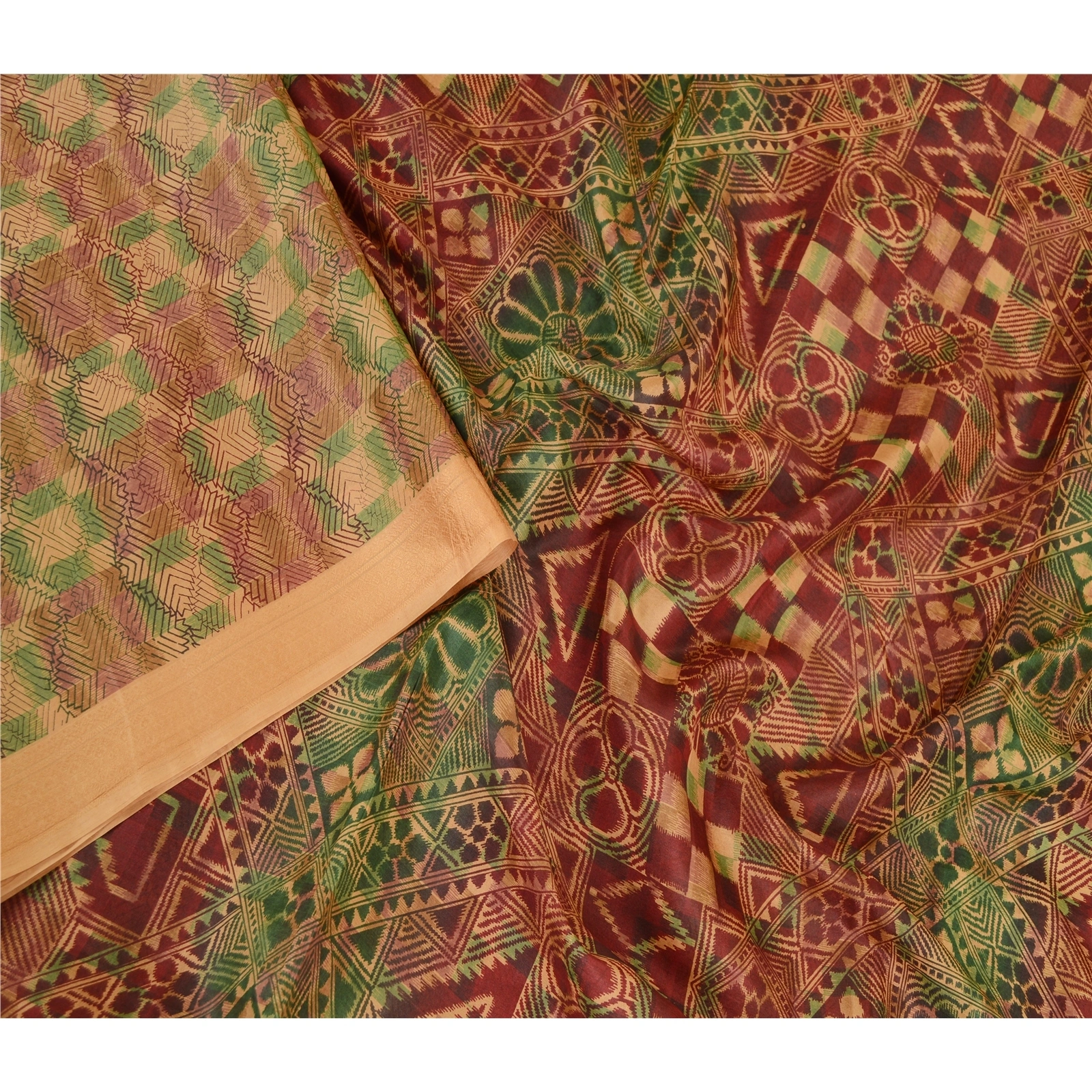 Sanskriti Vintage Sarees Indian Multi 100% Pure Silk Printed Sari Craft Fabric, PR-62394-Multi-Pure Silk-1