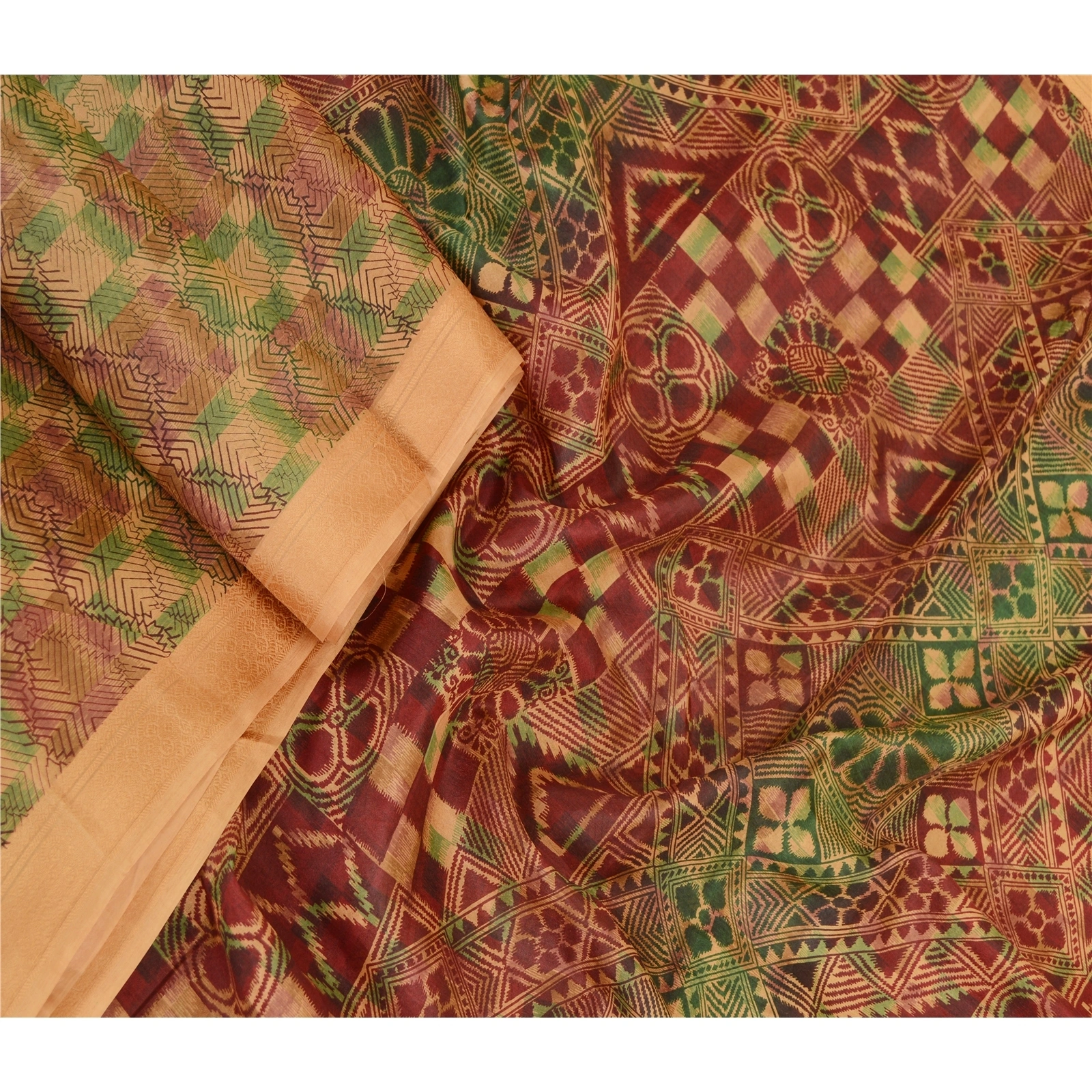 Sanskriti Vintage Sarees Indian Multi 100% Pure Silk Printed Sari Craft Fabric, PR-62394-Multi-Pure Silk-2