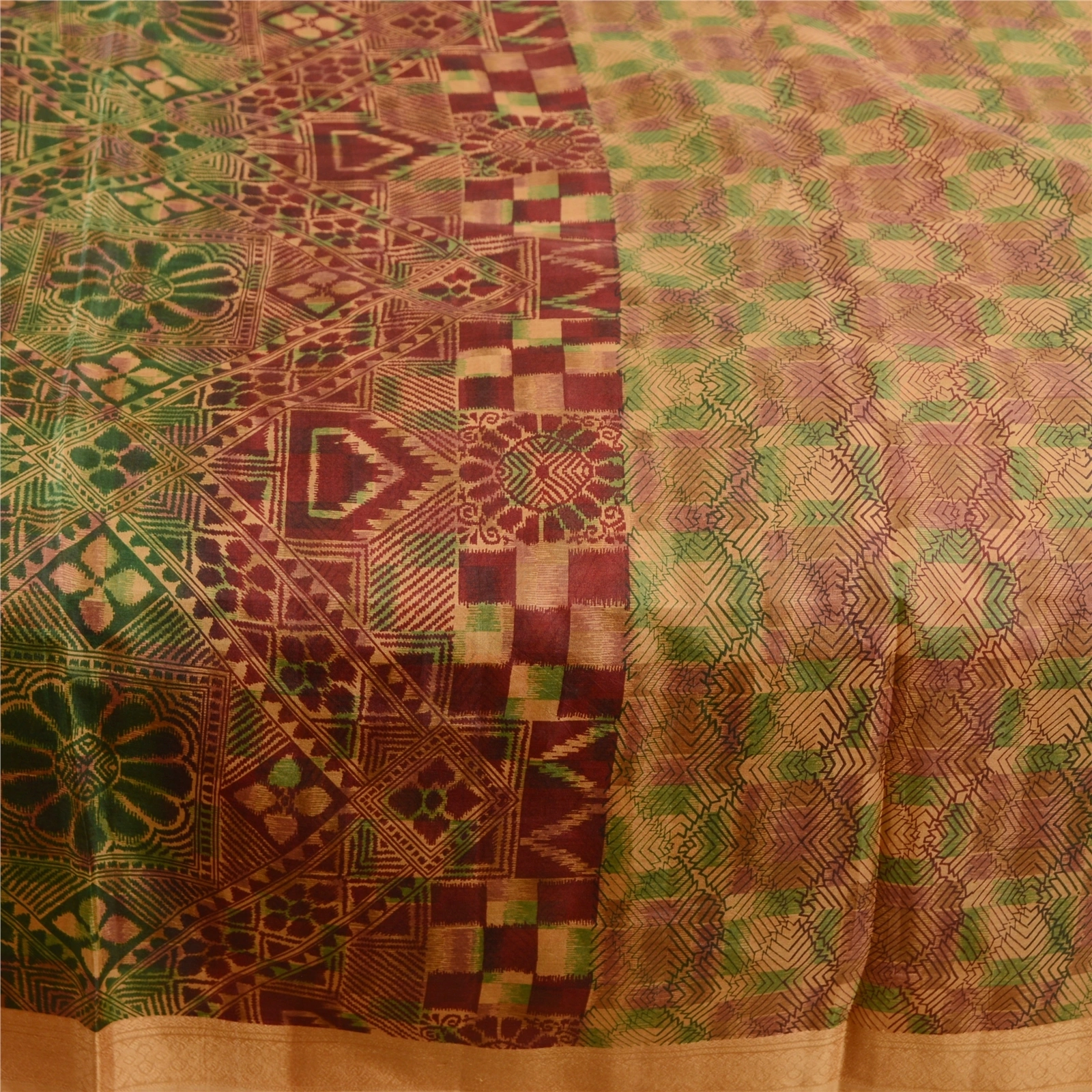 Sanskriti Vintage Sarees Indian Multi 100% Pure Silk Printed Sari Craft Fabric, PR-62394-Multi-Pure Silk-3