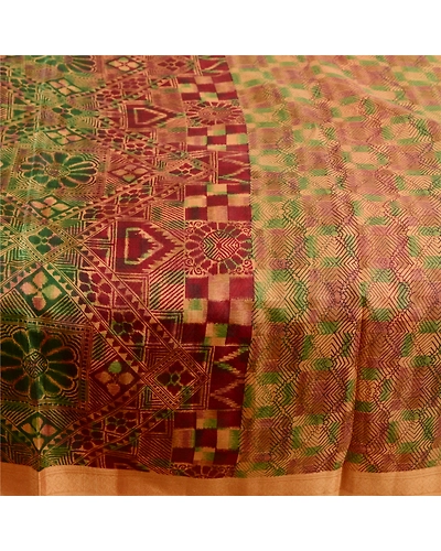 Sanskriti Vintage Sarees Indian Multi 100% Pure Silk Printed Sari Craft Fabric, PR-62394-Multi-Pure Silk-3