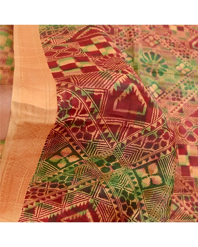 Sanskriti Vintage Sarees Indian Multi 100% Pure Silk Printed Sari Craft Fabric, PR-62394-Multi-Pure Silk-5
