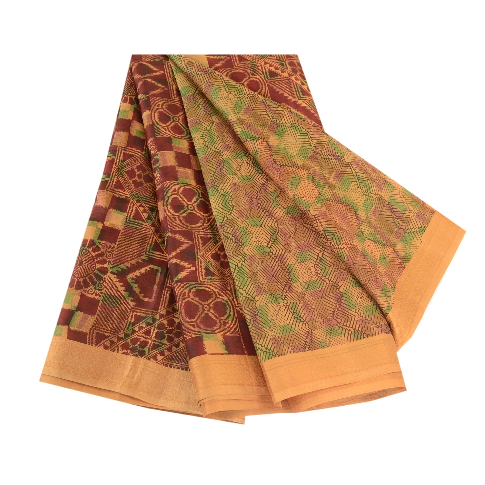 Sanskriti Vintage Sarees Indian Multi 100% Pure Silk Printed Sari Craft Fabric, PR-62394-Multi-Pure Silk-6