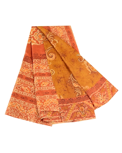 Sanskriti Vintage Sarees Green Batik Printed Pure Silk Sari Floral Craft Fabric, PR-62404-Green-Pure Silk-6