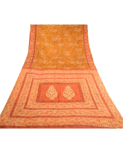 Sanskriti Vintage Sarees Green Batik Printed Pure Silk Sari Floral Craft Fabric, PR-62404-Green-Pure Silk-7