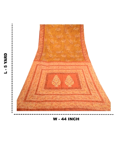 Sanskriti Vintage Sarees Green Batik Printed Pure Silk Sari Floral Craft Fabric, PR-62404-Green-Pure Silk-8