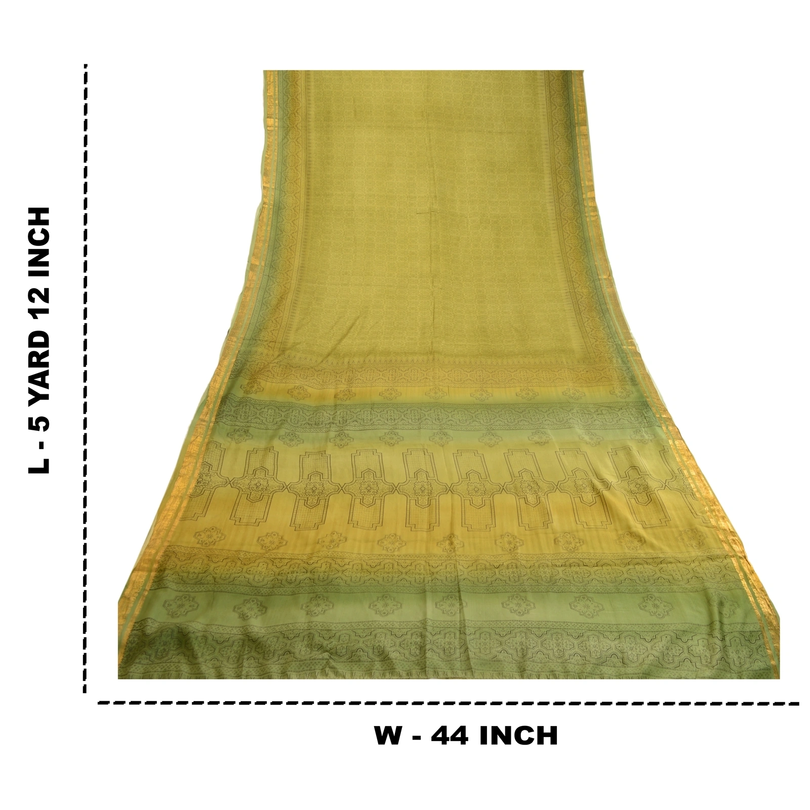 Sanskriti Vintage Sarees Green Printed Pure Silk Sari Zari Border Craft Fabric, PR-62405-Green-Pure Silk-8