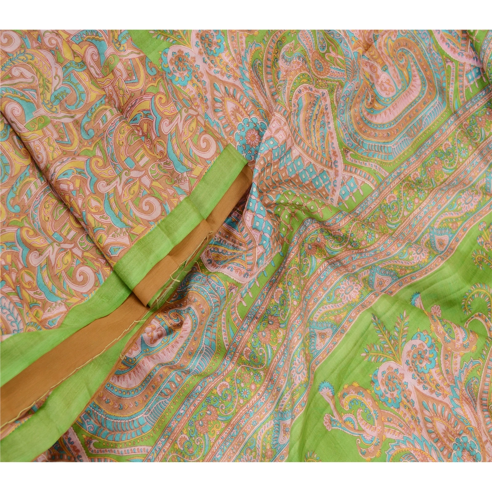 Sanskriti Vintage Green Sarees 100% Pure Silk Printed Sari Craft Soft Fabric, PR-62419-Green-100% Pure Silk-1