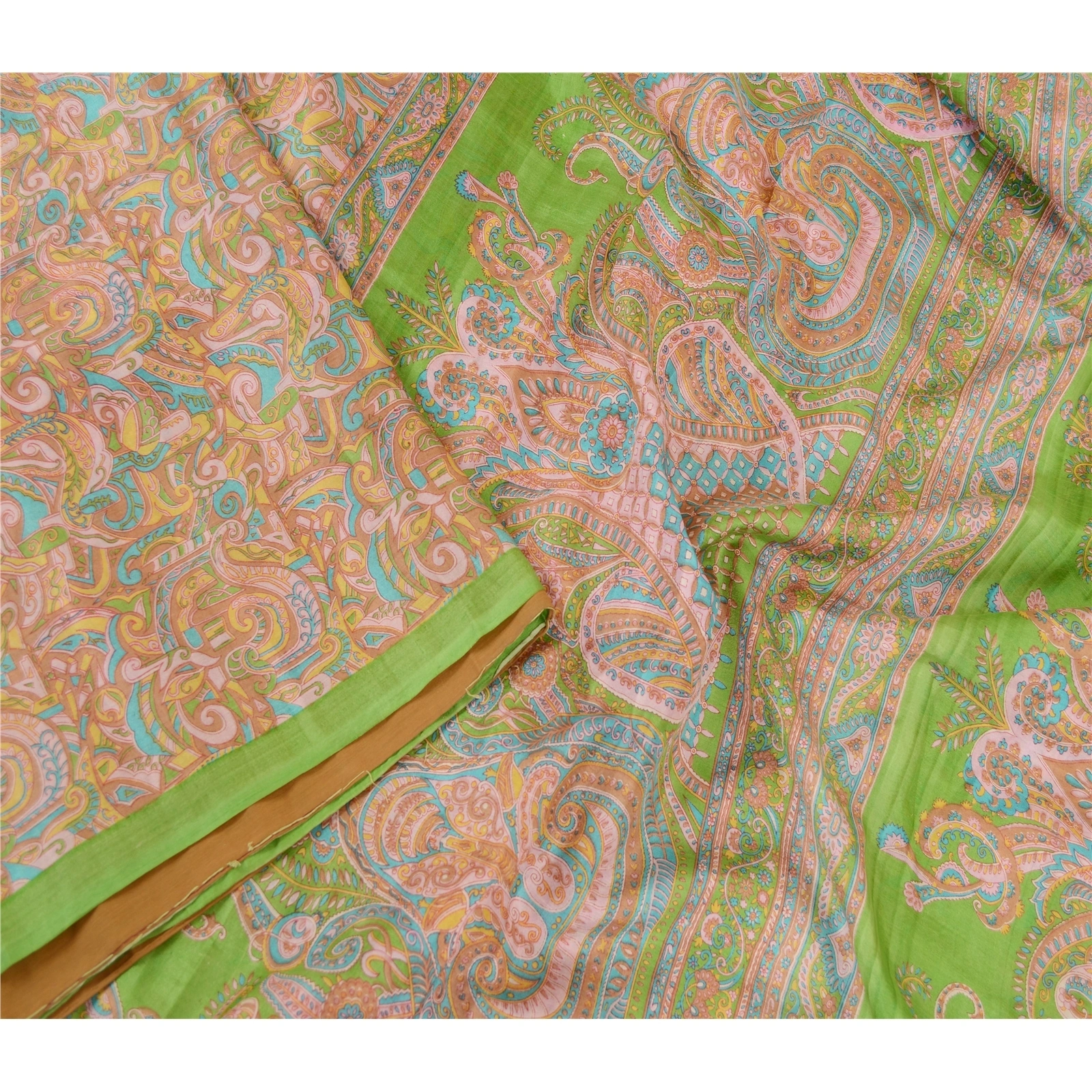 Sanskriti Vintage Green Sarees 100% Pure Silk Printed Sari Craft Soft Fabric, PR-62419-Green-100% Pure Silk-2