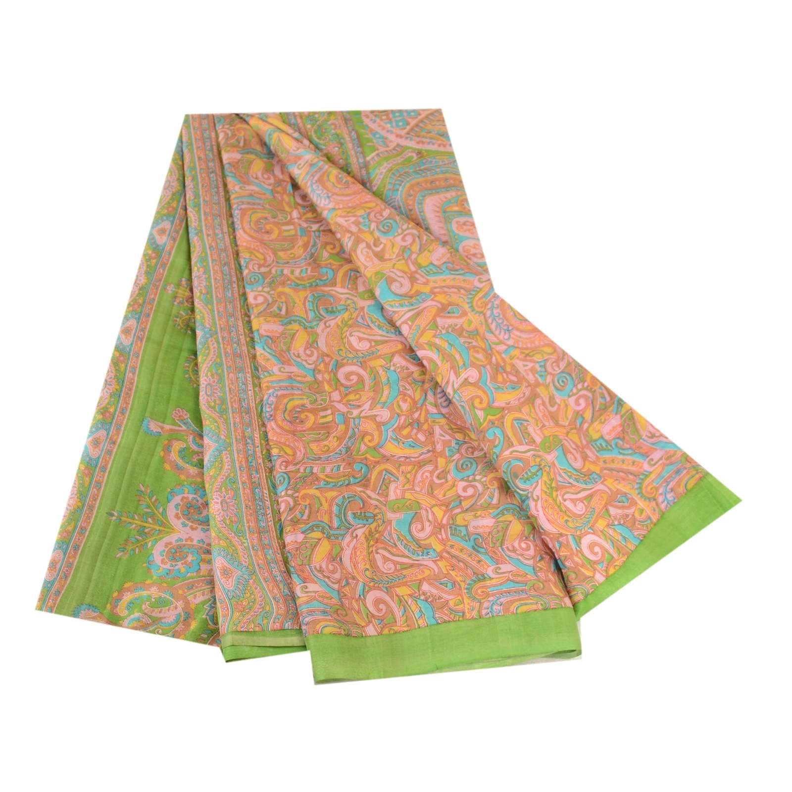 Sanskriti Vintage Green Sarees 100% Pure Silk Printed Sari Craft Soft Fabric, PR-62419-Green-100% Pure Silk-6